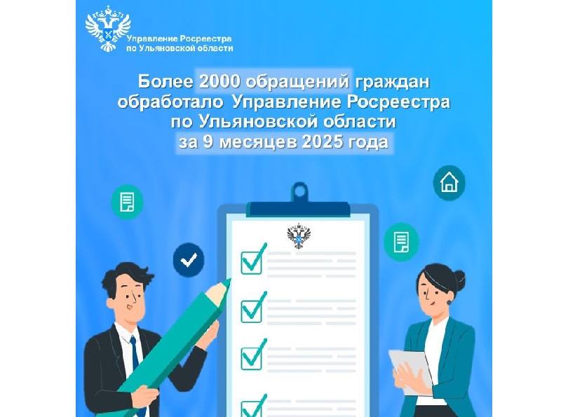 Работа с обращениями граждан в Управлении Росреестра по Ульяновской области за 9 месяцев 2025 года .